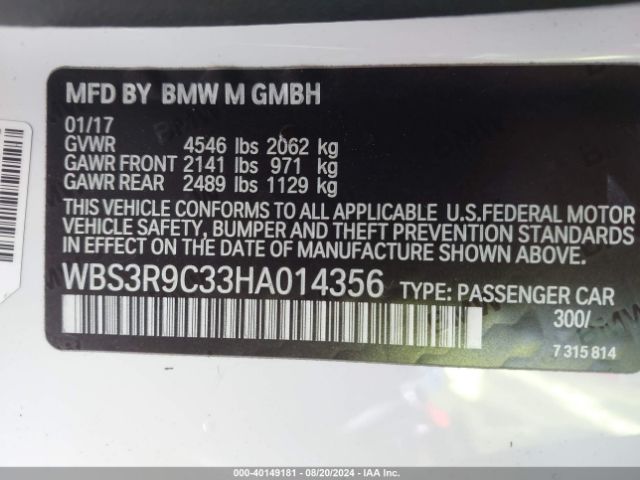 Photo 8 VIN: WBS3R9C33HA014356 - BMW M4 