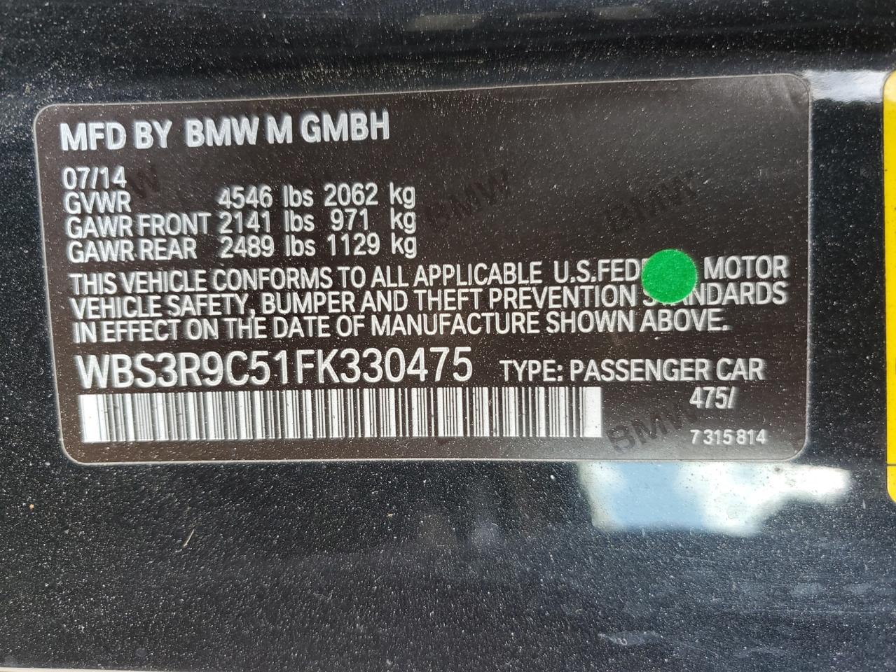 Photo 11 VIN: WBS3R9C51FK330475 - BMW M4 