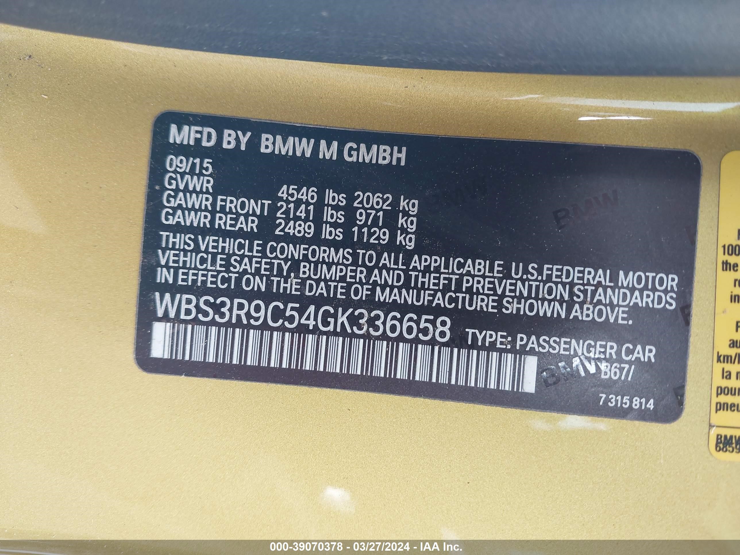 Photo 8 VIN: WBS3R9C54GK336658 - BMW M4 