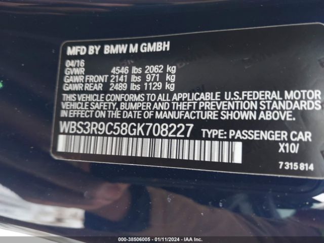 Photo 8 VIN: WBS3R9C58GK708227 - BMW M4 