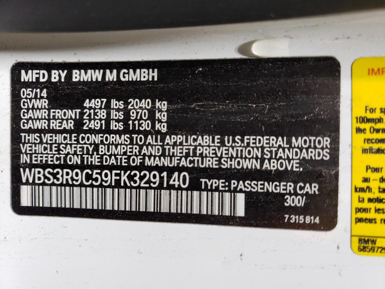 Photo 11 VIN: WBS3R9C59FK329140 - BMW M4 