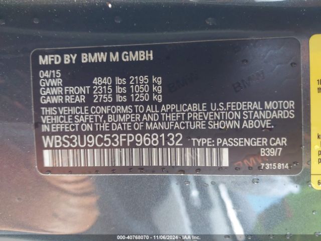 Photo 8 VIN: WBS3U9C53FP968132 - BMW M4 