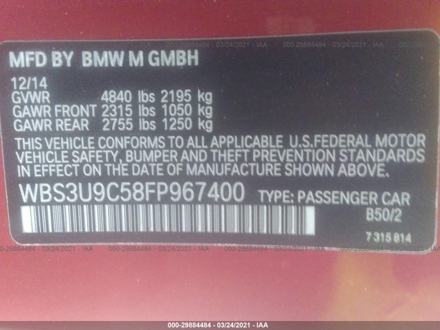 Photo 8 VIN: WBS3U9C58FP967400 - BMW M4 