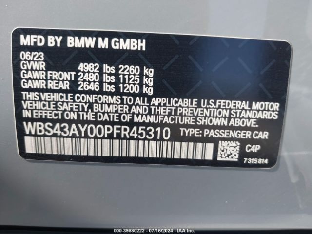 Photo 8 VIN: WBS43AY00PFR45310 - BMW M3 