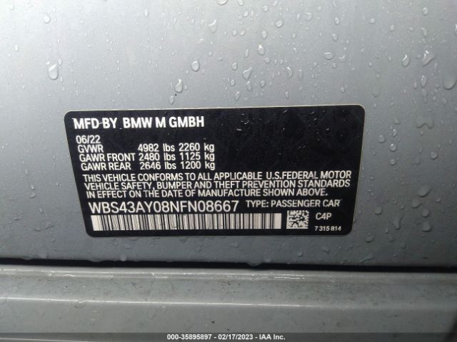 Photo 8 VIN: WBS43AY08NFN08667 - BMW M3 