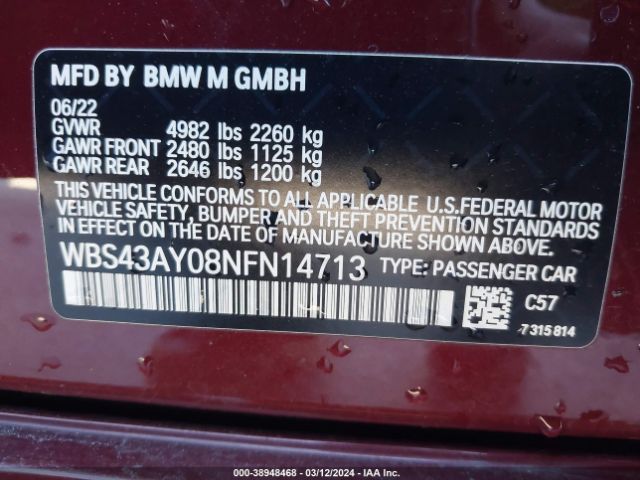 Photo 8 VIN: WBS43AY08NFN14713 - BMW M3 