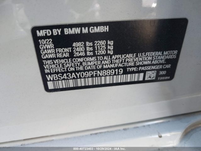 Photo 8 VIN: WBS43AY09PFN88919 - BMW M3 