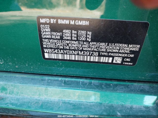 Photo 8 VIN: WBS43AY0XNFM39738 - BMW M3 