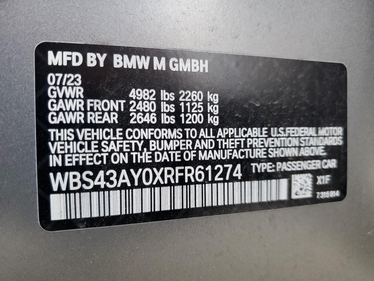 Photo 11 VIN: WBS43AY0XRFR61274 - BMW M3 