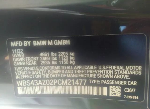 Photo 8 VIN: WBS43AZ02PCM21477 - BMW M4 