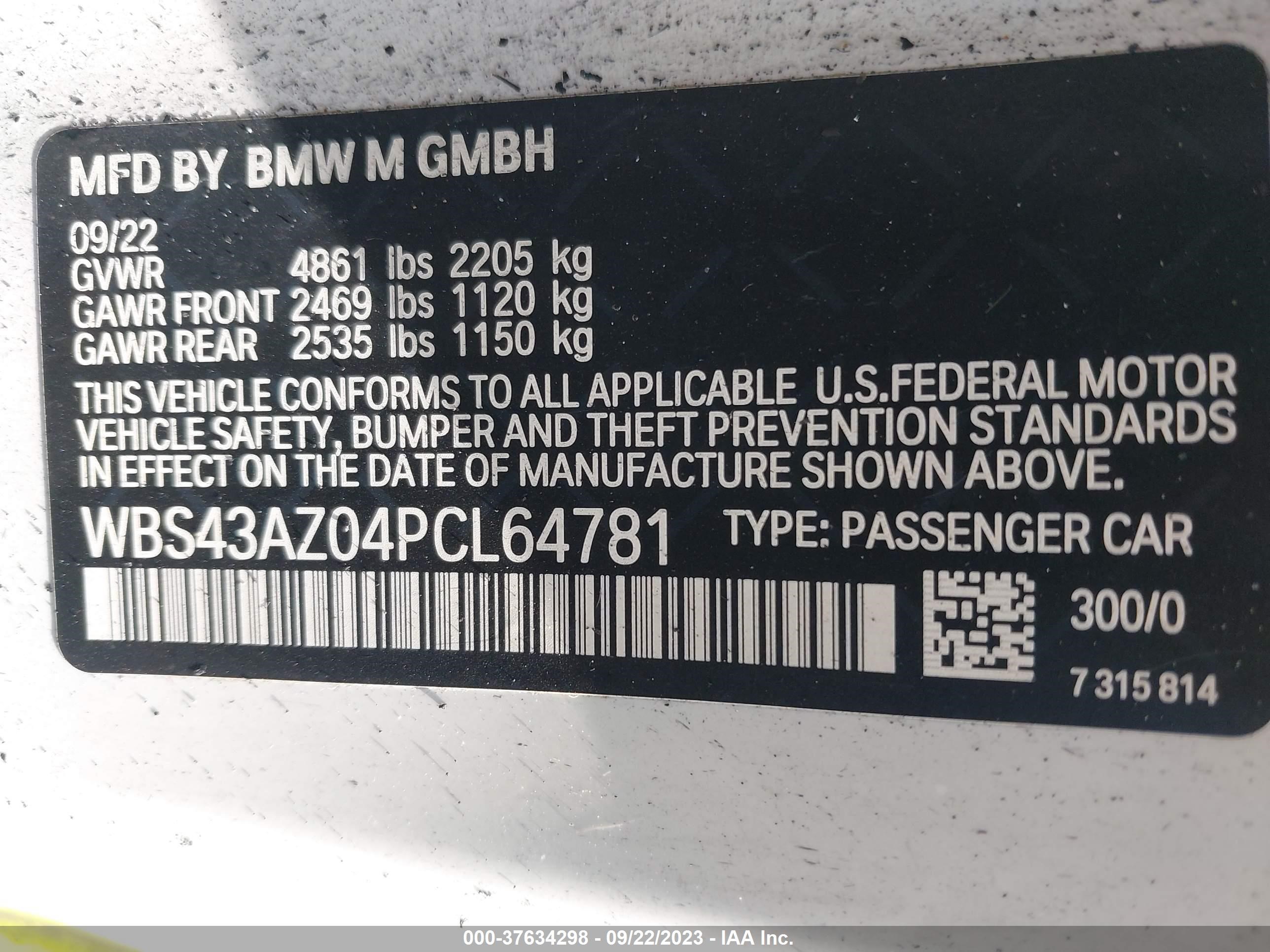 Photo 8 VIN: WBS43AZ04PCL64781 - BMW M4 