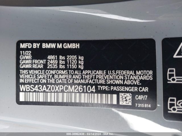 Photo 8 VIN: WBS43AZ0XPCM26104 - BMW M4 