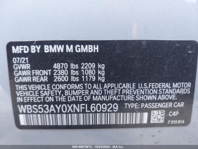 Photo 8 VIN: WBS53AY0XNFL60929 - BMW M3 