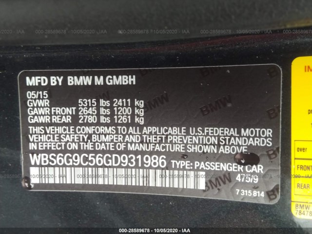 Photo 8 VIN: WBS6G9C56GD931986 - BMW M6 