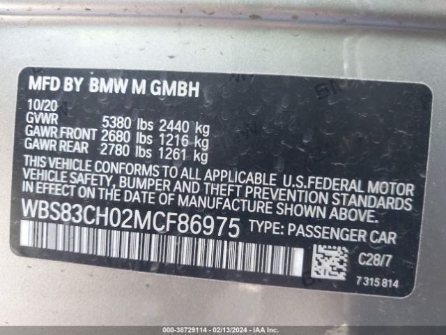 Photo 8 VIN: WBS83CH02MCF86975 - BMW M5 