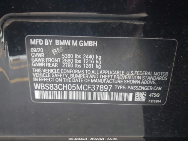 Photo 8 VIN: WBS83CH05MCF37897 - BMW M5 