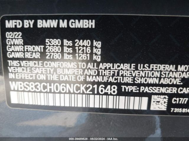 Photo 8 VIN: WBS83CH06NCK21648 - BMW M5 