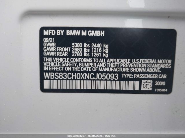 Photo 8 VIN: WBS83CH0XNCJ05093 - BMW M5 