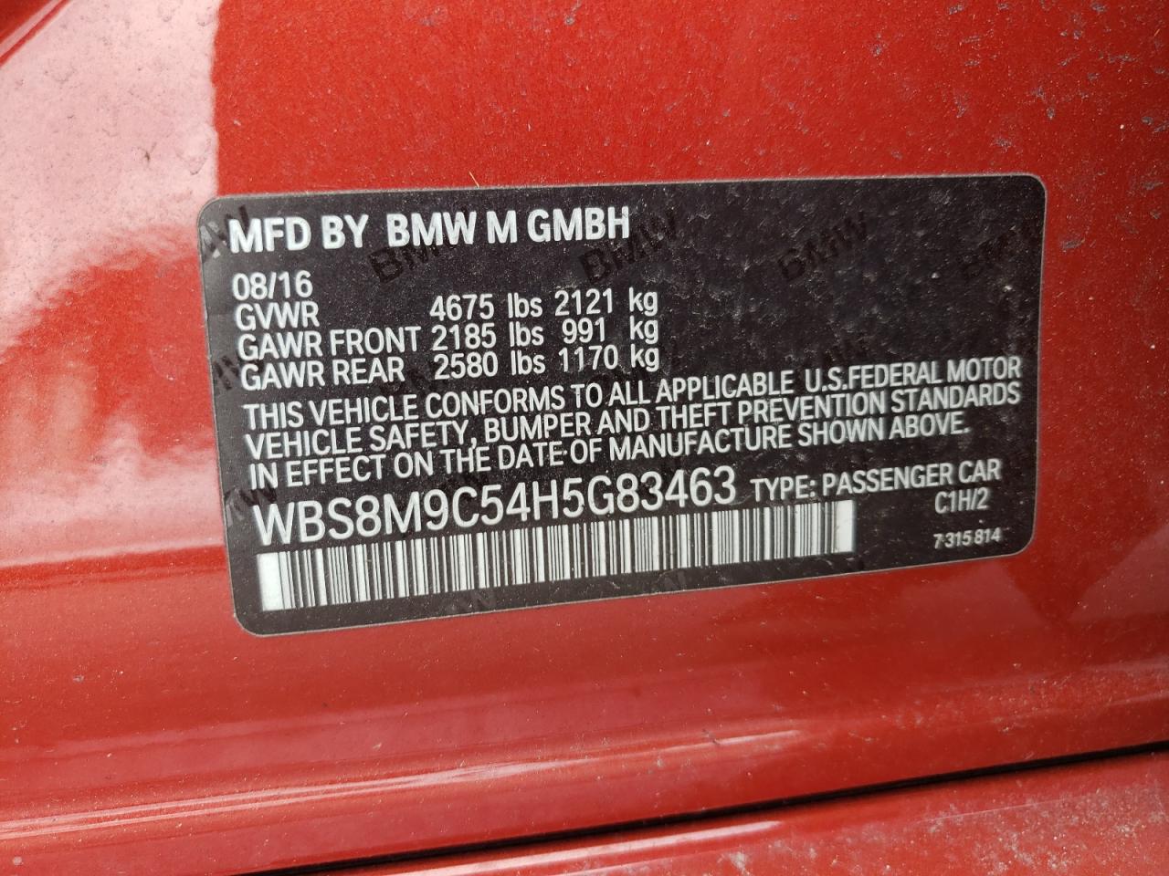 Photo 12 VIN: WBS8M9C54H5G83463 - BMW M3 