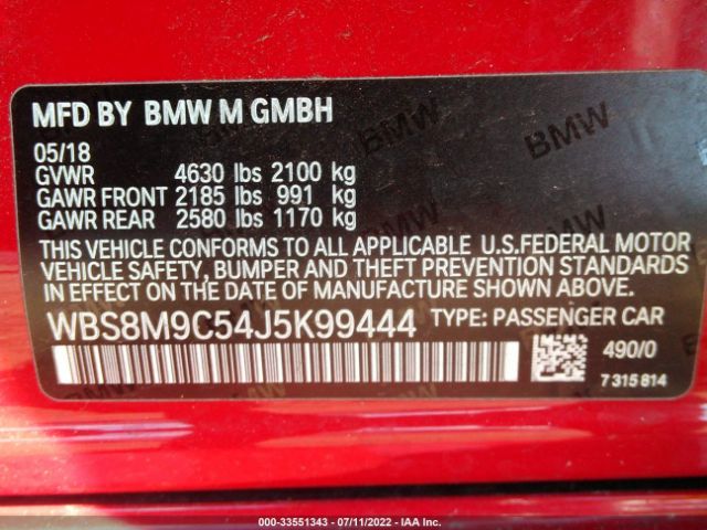 Photo 8 VIN: WBS8M9C54J5K99444 - BMW M3 