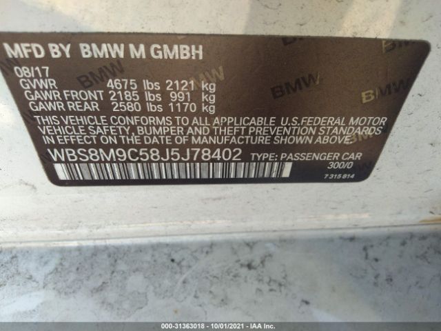 Photo 8 VIN: WBS8M9C58J5J78402 - BMW M3 