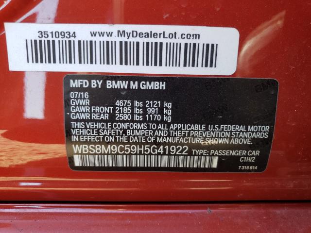 Photo 9 VIN: WBS8M9C59H5G41922 - BMW M3 