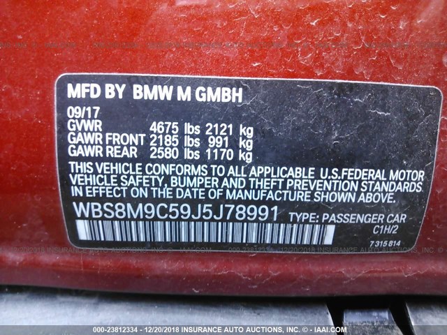 Photo 8 VIN: WBS8M9C59J5J78991 - BMW M3 