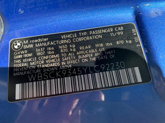 Photo 9 VIN: WBSCK9345YLC92230 - BMW M ROADSTER 