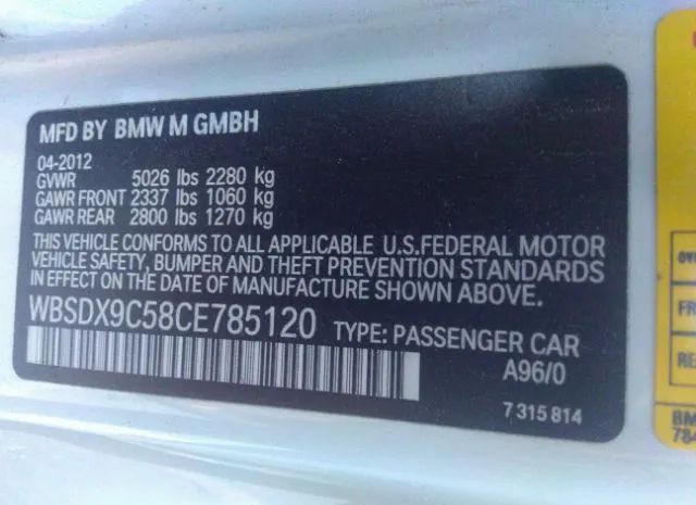 Photo 8 VIN: WBSDX9C58CE785120 - BMW M3 