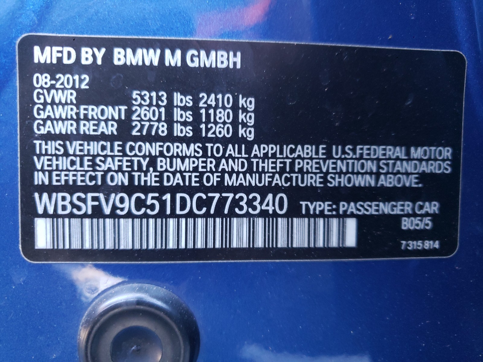 Photo 9 VIN: WBSFV9C51DC773340 - BMW M5 