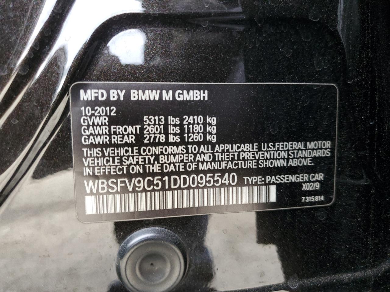 Photo 11 VIN: WBSFV9C51DD095540 - BMW M5 