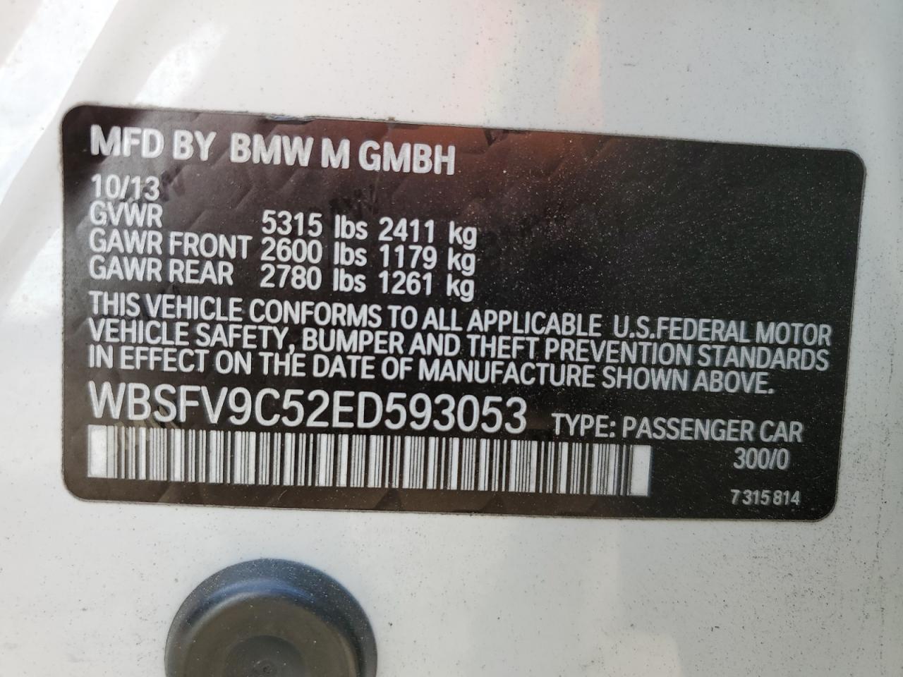 Photo 12 VIN: WBSFV9C52ED593053 - BMW M5 