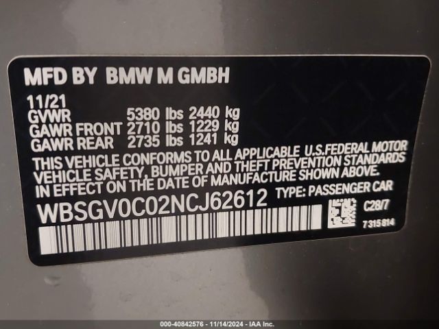 Photo 8 VIN: WBSGV0C02NCJ62612 - BMW M8 