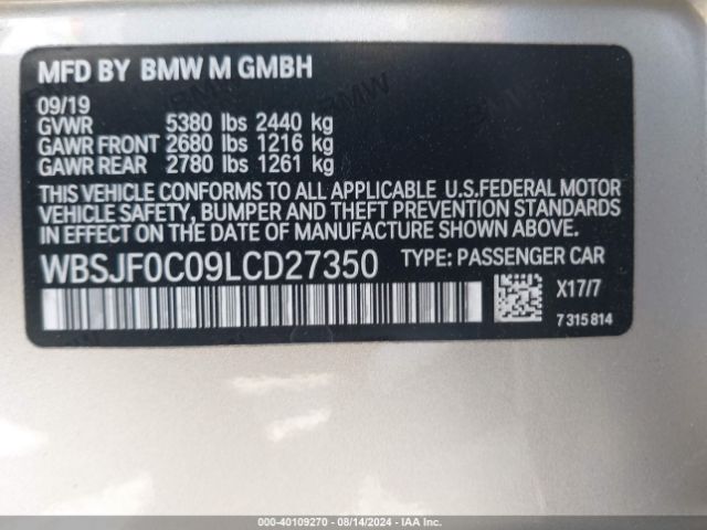 Photo 8 VIN: WBSJF0C09LCD27350 - BMW M5 