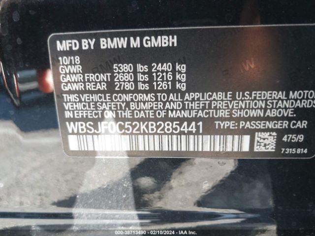 Photo 8 VIN: WBSJF0C52KB285441 - BMW M5 