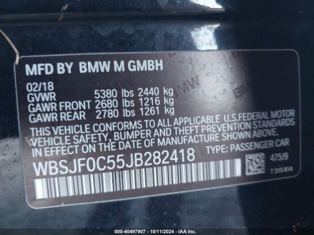 Photo 8 VIN: WBSJF0C55JB282418 - BMW M5 