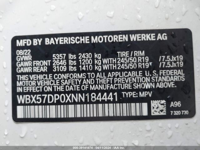 Photo 8 VIN: WBX57DP0XNN184441 - BMW X3 