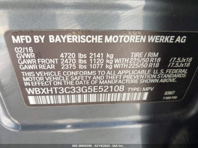 Photo 8 VIN: WBXHT3C33G5E52108 - BMW X1 