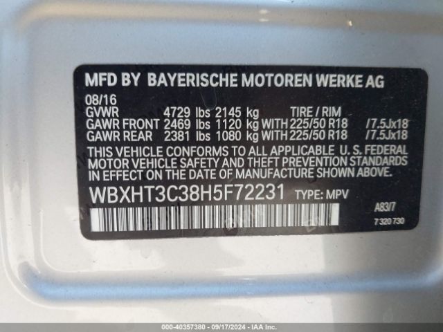 Photo 8 VIN: WBXHT3C38H5F72231 - BMW X1 