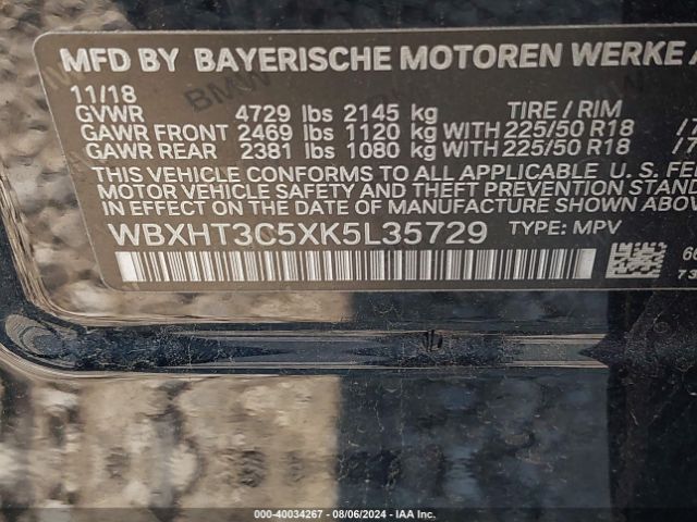 Photo 8 VIN: WBXHT3C5XK5L35729 - BMW X1 