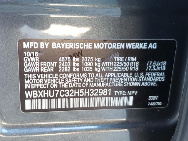 Photo 9 VIN: WBXHU7C32H5H32981 - BMW X1 SDRIVE2 