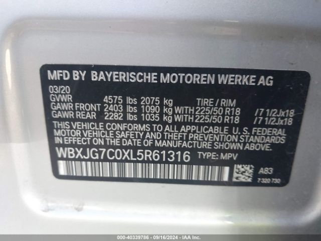 Photo 8 VIN: WBXJG7C0XL5R61316 - BMW X1 