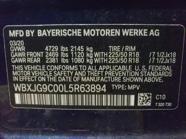 Photo 9 VIN: WBXJG9C00L5R63894 - BMW X1 XDRIVE2 