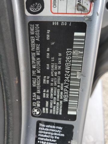 Photo 12 VIN: WBXPA73424WB26131 - BMW X3 2.5I 