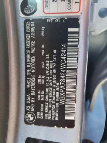 Photo 11 VIN: WBXPA73424WC42414 - BMW X3 2.5I 