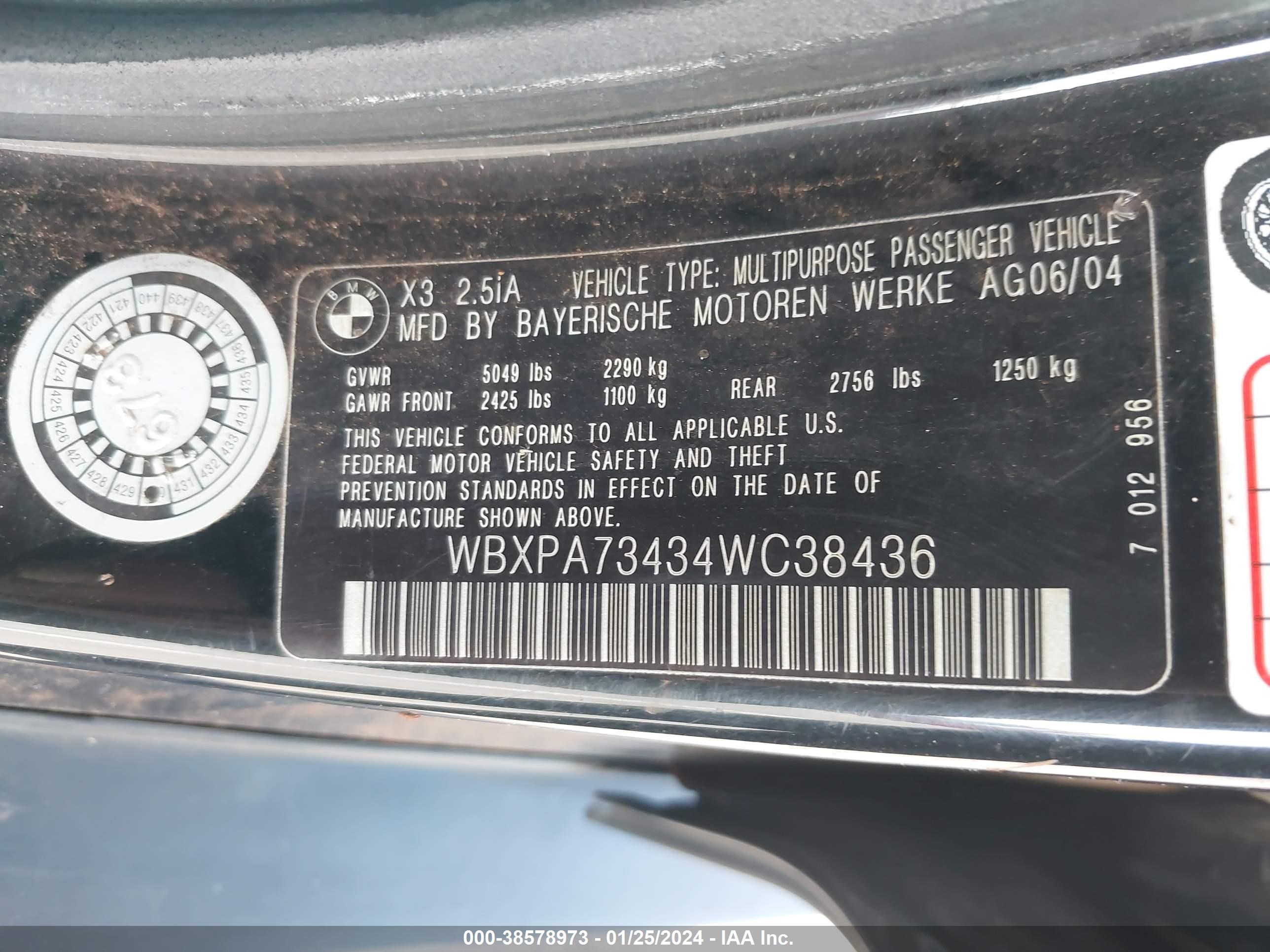 Photo 8 VIN: WBXPA73434WC38436 - BMW X3 