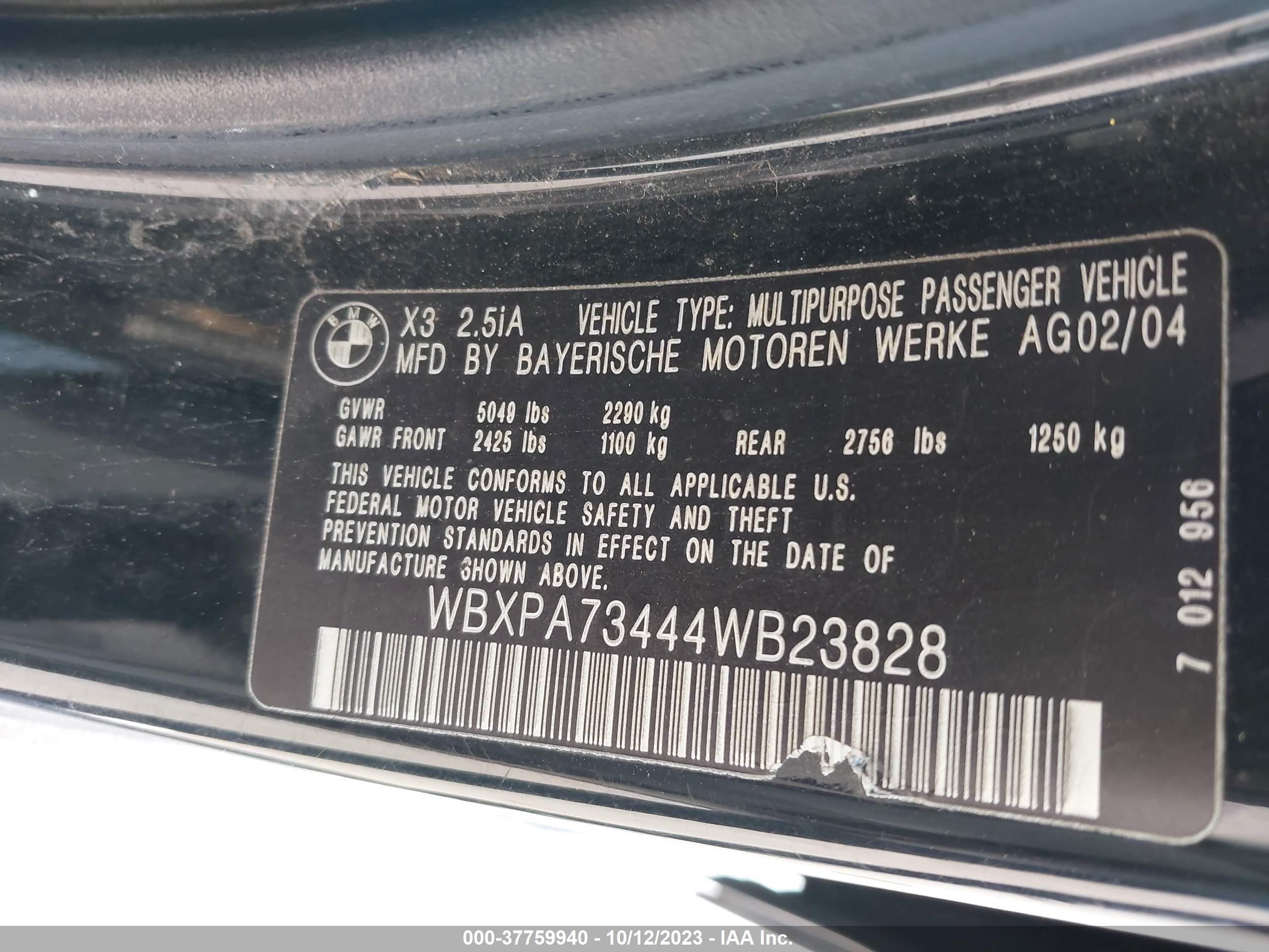 Photo 8 VIN: WBXPA73444WB23828 - BMW X3 