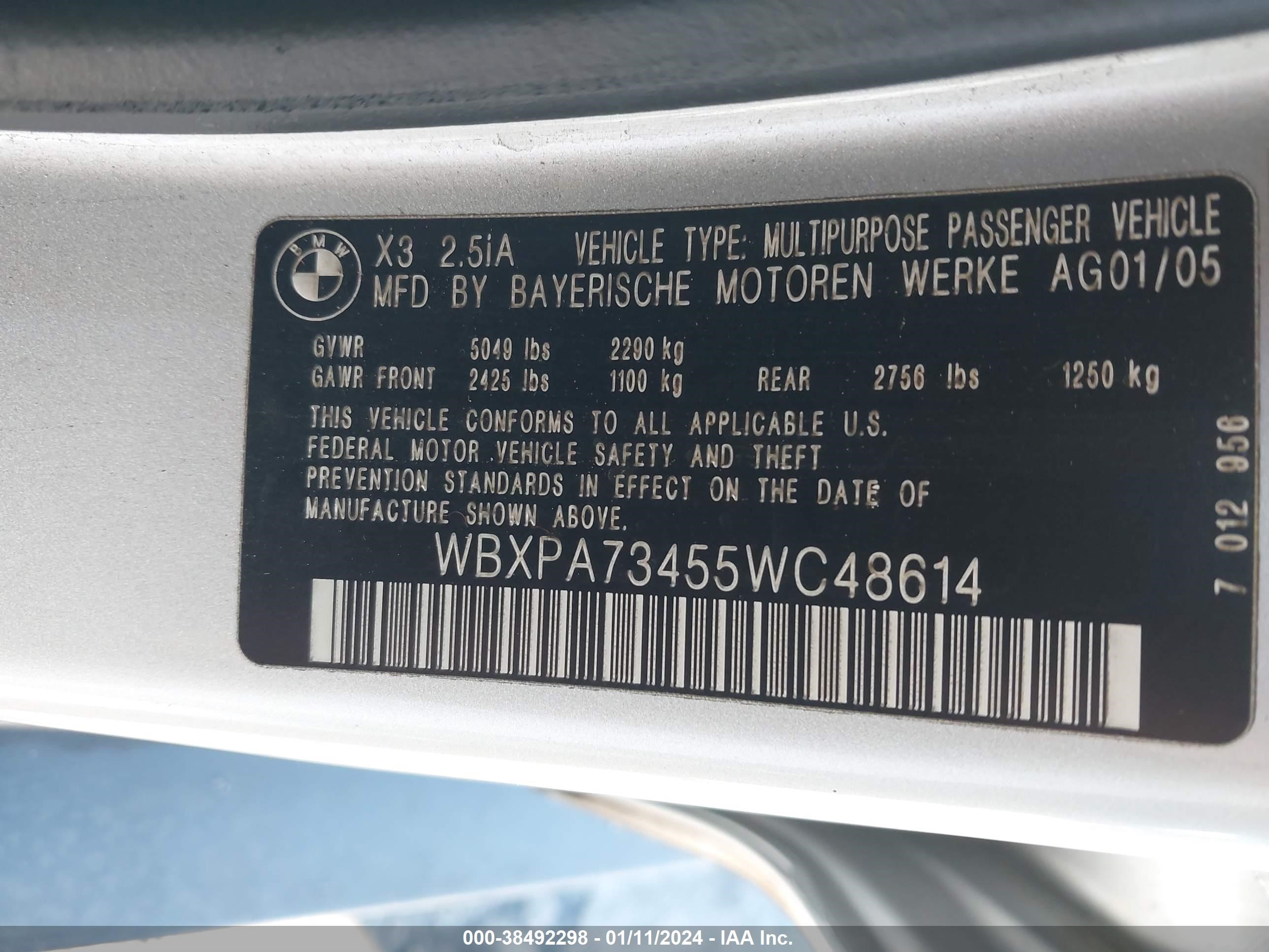 Photo 8 VIN: WBXPA73455WC48614 - BMW X3 