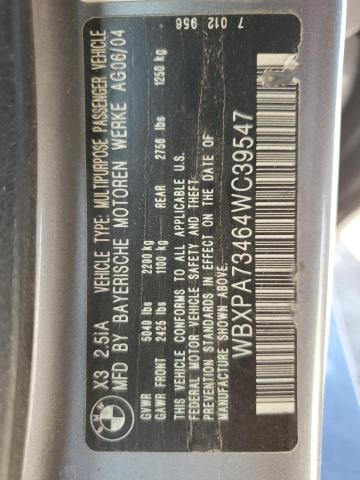 Photo 12 VIN: WBXPA73464WC39547 - BMW X3 2.5I 