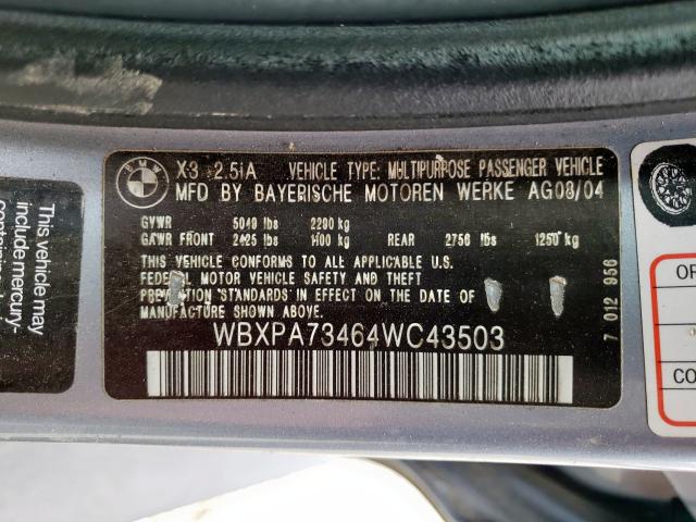 Photo 9 VIN: WBXPA73464WC43503 - BMW X3 2.5I 